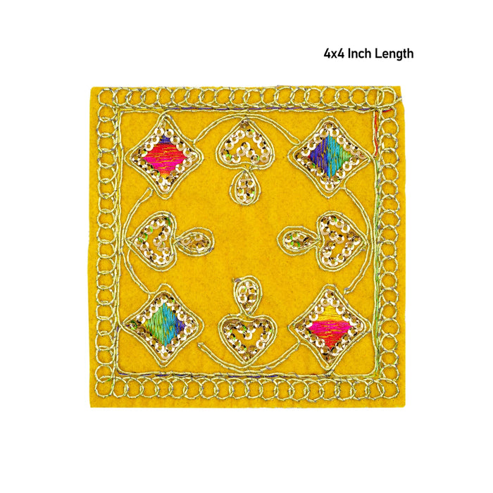 Pooja Aasan - 4 x 4 Inches | Velvet With Embroidery Design Pooja Mat/ Pooja Aasan Mat for Deity