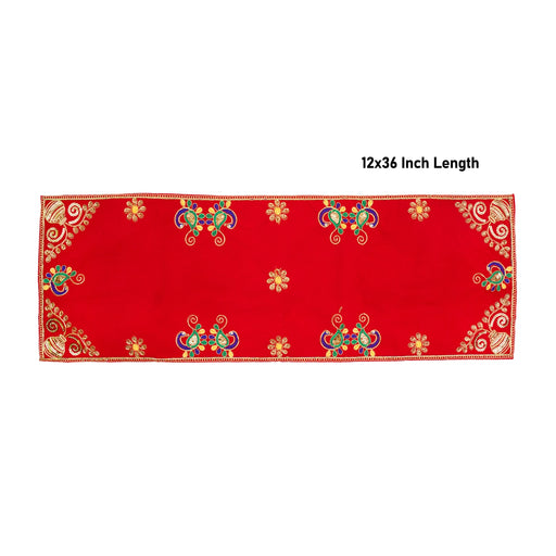 Pooja Aasan - 12 x 36 Inches | Velvet With Embroidery Design Pooja Mat/ Pooja Aasan Mat for Deity - Pooja Aasan & Bajot & Pooja Mat