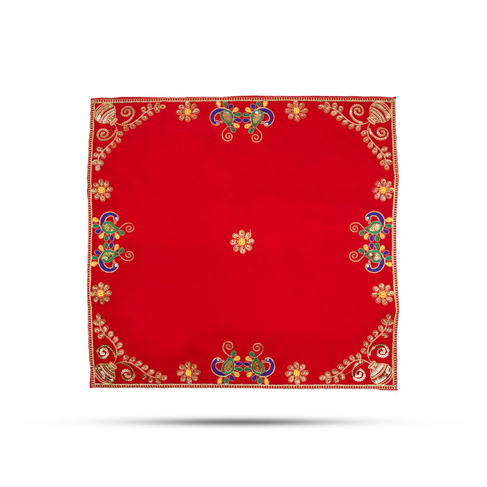 Pooja Aasan - 22 x 22 Inches | Velvet With Embroidery Design Pooja Mat/ Pooja Aasan Mat for Deity - Pooja Aasan & Bajot & Pooja Mat