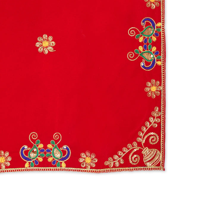 Pooja Aasan - 22 x 22 Inches | Velvet With Embroidery Design Pooja Mat/ Pooja Aasan Mat for Deity - Pooja Aasan & Bajot & Pooja Mat