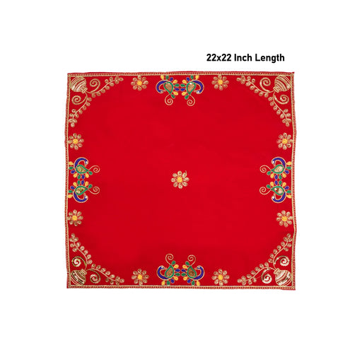 Pooja Aasan - 22 x 22 Inches | Velvet With Embroidery Design Pooja Mat/ Pooja Aasan Mat for Deity - Pooja Aasan & Bajot & Pooja Mat