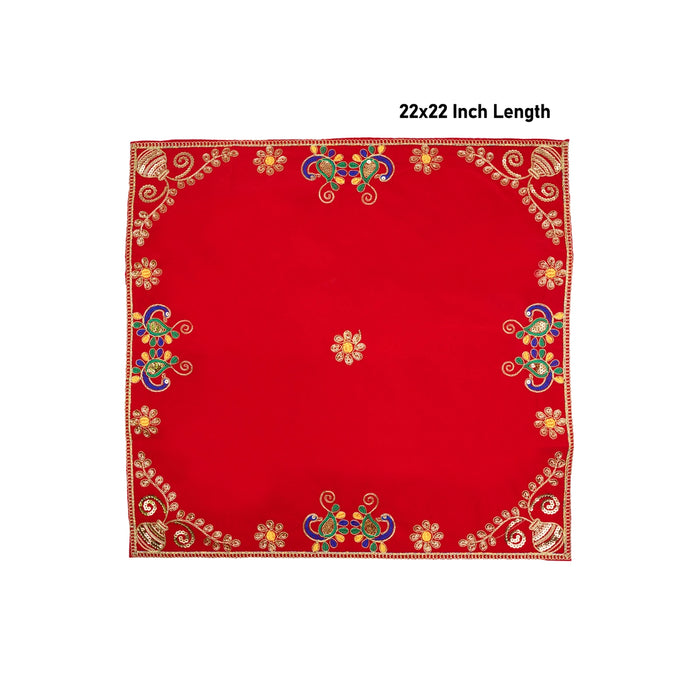 Pooja Aasan - 22 x 22 Inches | Velvet With Embroidery Design Pooja Mat/ Pooja Aasan Mat for Deity - Pooja Aasan & Bajot & Pooja Mat
