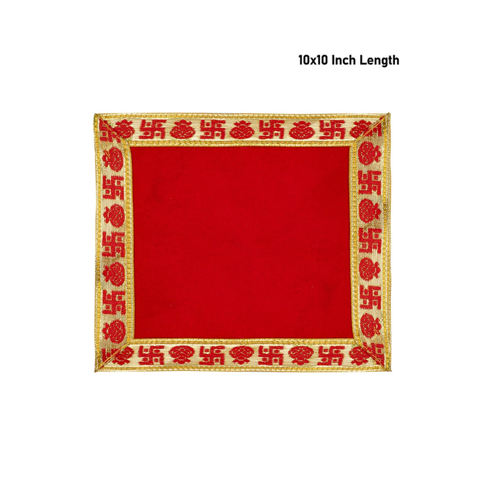 Pooja Aasan - 10 x 10 Inches | Velvet With Embossed Jari Design Pooja Mat/ Pooja Aasan Mat for Deity