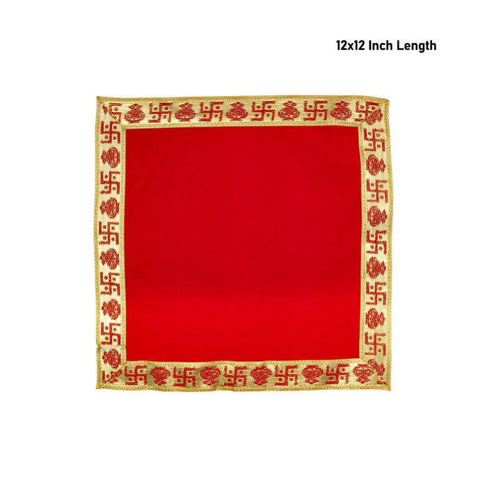 Pooja Aasan - 12 x 12 Inches | Velvet With Embossed Jari Design Pooja Mat/ Pooja Aasan Mat for Deity