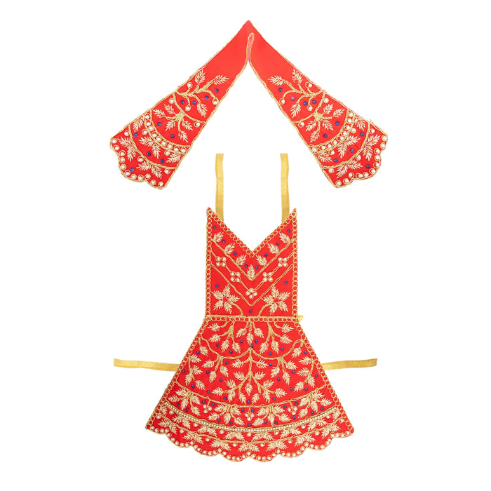 Radha Dress - 12 Inches | Embroidery Radha Rani Dress/ Radhai Fancy Dress for Deity - Laddu Gopal Dress