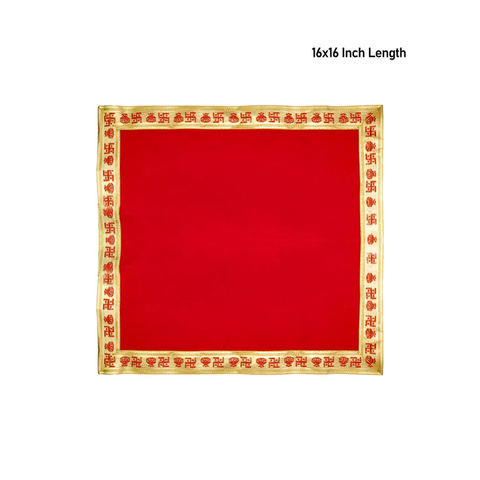 Pooja Aasan - 16 x 16 Inches | Velvet With Embossed Jari Design Pooja Mat/ Pooja Aasan Mat for Deity