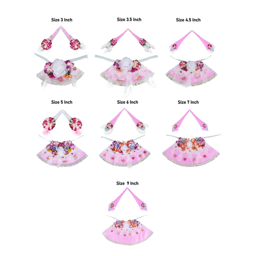 Devi Dress Set | Flower Design Mata Rani Poshak/ 7 Pcs/ Mata Dress/ Amman Pavadai for Deity - Devi Dress