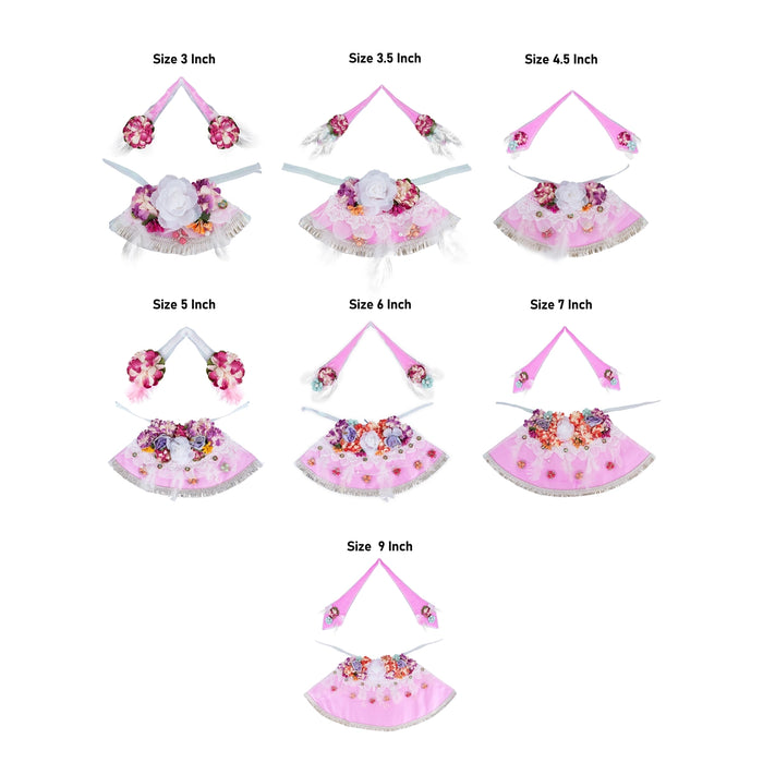 Devi Dress Set | Flower Design Mata Rani Poshak/ 7 Pcs/ Mata Dress/ Amman Pavadai for Deity - Devi Dress