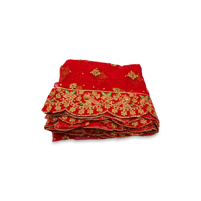 Mata Chunri - 84 x 44 Inches |Jari Embroidery Design Mata Chunari/ Net Cloth Mata Rani Chunri Shawl for Deity - Devi Dress