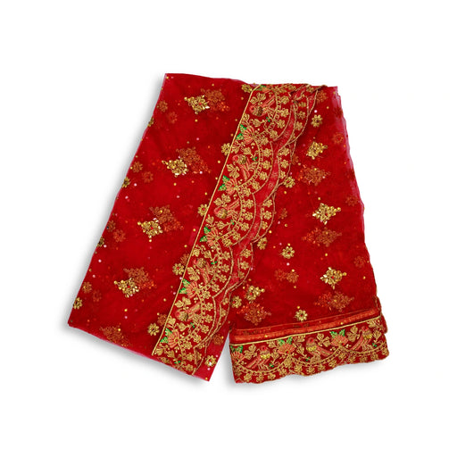 Mata Chunri - 84 x 44 Inches |Jari Embroidery Design Mata Chunari/ Net Cloth Mata Rani Chunri Shawl for Deity - Devi Dress