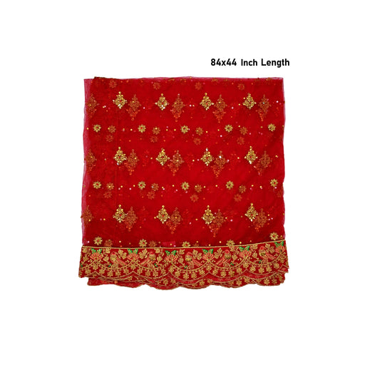 Mata Chunri - 84 x 44 Inches |Jari Embroidery Design Mata Chunari/ Net Cloth Mata Rani Chunri Shawl for Deity - Devi Dress