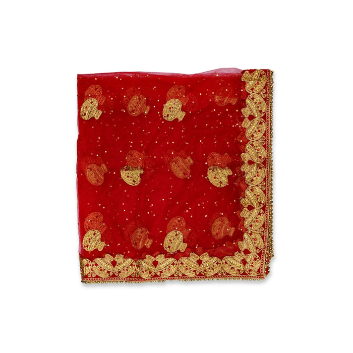 Mata Chunri - 2.25 Mtrs | Jari Embroidery Design Mata Chunari/ Net Cloth Mata Rani Chunri Shawl for Deity - Devi Dress