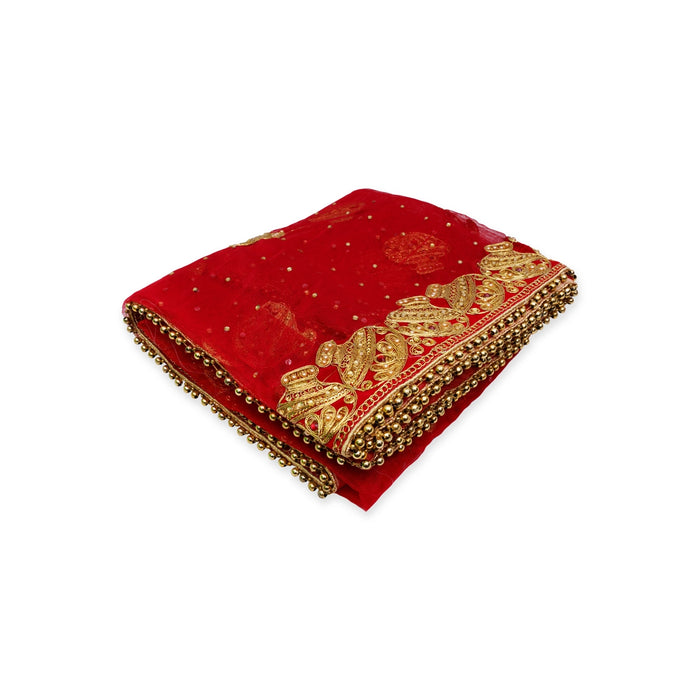 Mata Chunri - 2.25 Mtrs | Jari Embroidery Design Mata Chunari/ Net Cloth Mata Rani Chunri Shawl for Deity - Devi Dress