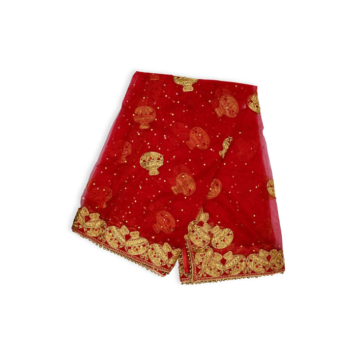 Mata Chunri - 2.25 Mtrs | Jari Embroidery Design Mata Chunari/ Net Cloth Mata Rani Chunri Shawl for Deity - Devi Dress