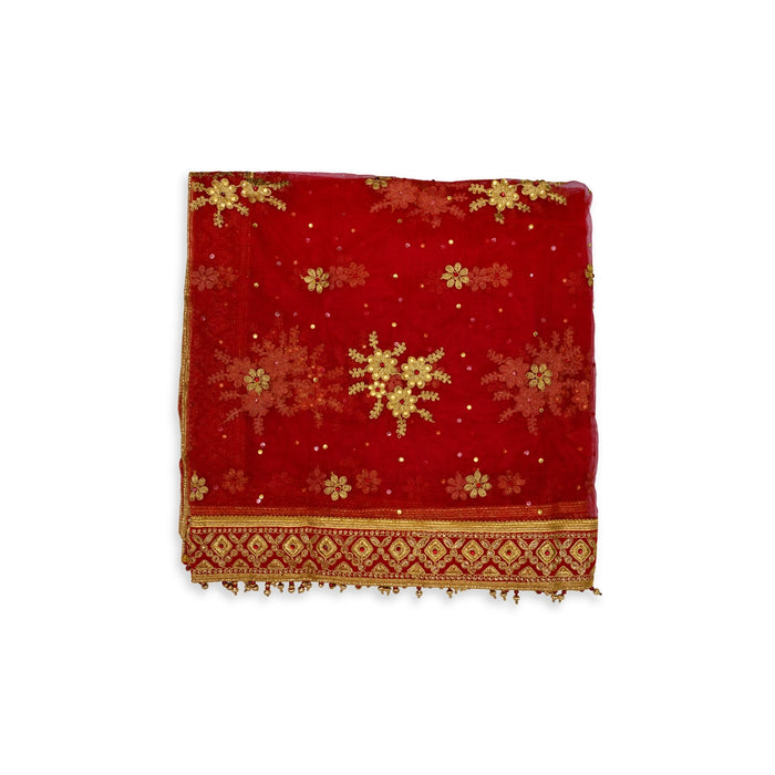 Mata Chunri - 2.25 Mtrs| Net Cloth Mata Rani Chunri Shawl/ Jari Embroidery Design Chunari for Deity - Devi Dress