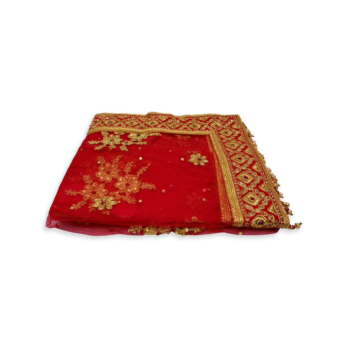 Mata Chunri - 2.25 Mtrs| Net Cloth Mata Rani Chunri Shawl/ Jari Embroidery Design Chunari for Deity - Devi Dress