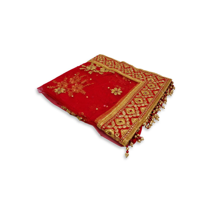 Mata Chunri - 2.25 Mtrs| Net Cloth Mata Rani Chunri Shawl/ Jari Embroidery Design Chunari for Deity - Devi Dress