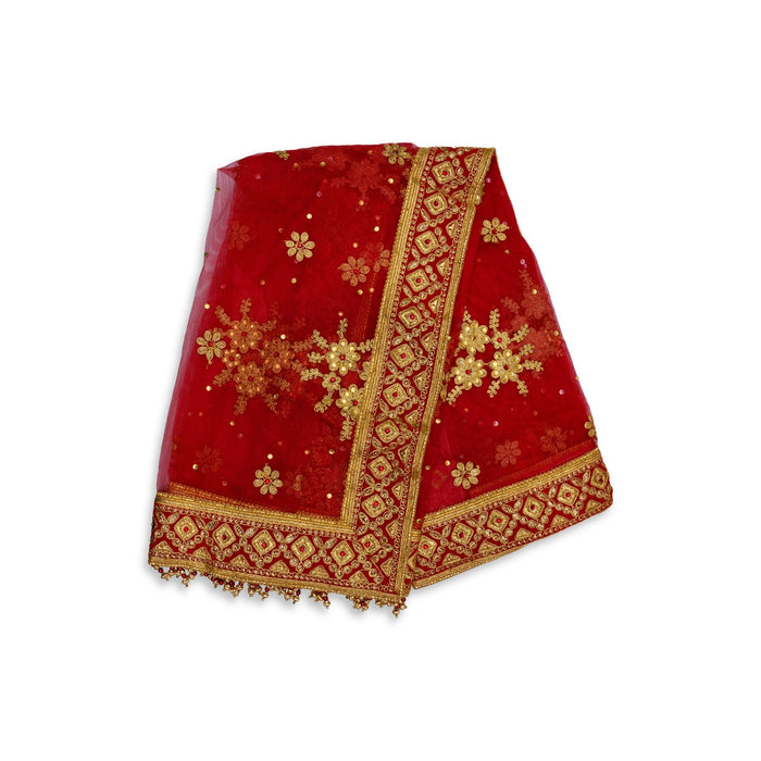 Mata Chunri - 2.25 Mtrs| Net Cloth Mata Rani Chunri Shawl/ Jari Embroidery Design Chunari for Deity - Devi Dress