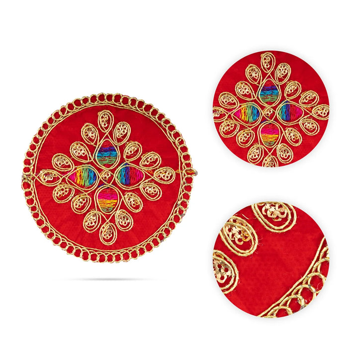 Thali Cover - 4 x 4 Inches | Velvet Pooja Aasan/ Embroidery Design Puja Thali Cover for Pooja - Pooja Thali Accessories