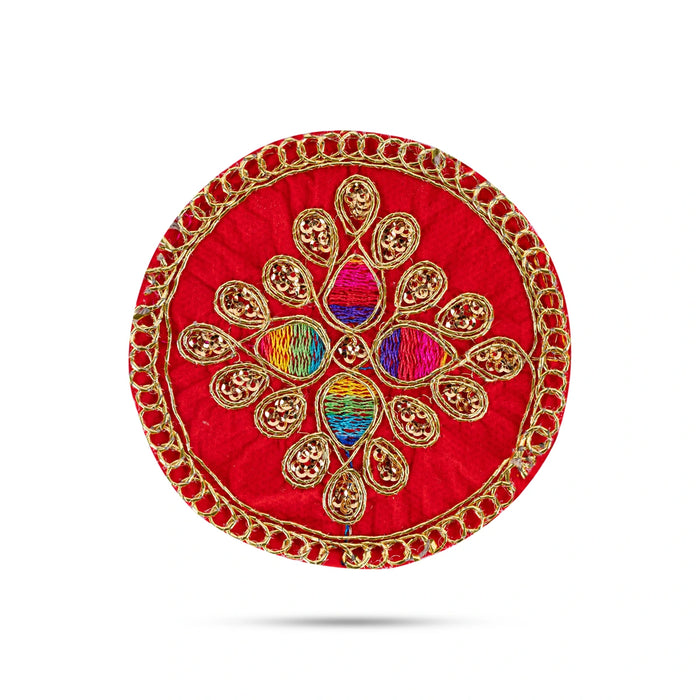 Thali Cover - 4 x 4 Inches | Velvet Pooja Aasan/ Embroidery Design Puja Thali Cover for Pooja - Pooja Thali Accessories