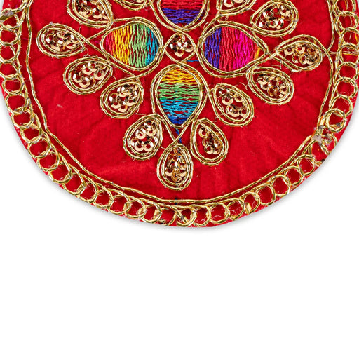 Thali Cover - 4 x 4 Inches | Velvet Pooja Aasan/ Embroidery Design Puja Thali Cover for Pooja - Pooja Thali Accessories