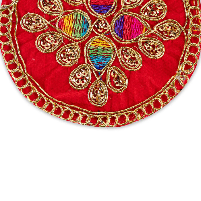 Thali Cover - 4 x 4 Inches | Velvet Pooja Aasan/ Embroidery Design Puja Thali Cover for Pooja - Pooja Thali Accessories