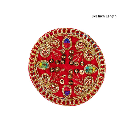 Thali Cover - 3 x 3 Inches | Velvet Pooja Aasan/ Embroidery Design Puja Thali Cover for Pooja - Pooja Thali Accessories