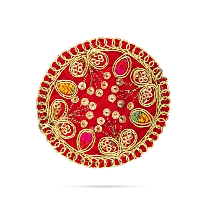 Thali Cover - 3 x 3 Inches | Velvet Pooja Aasan/ Embroidery Design Puja Thali Cover for Pooja - Pooja Thali Accessories