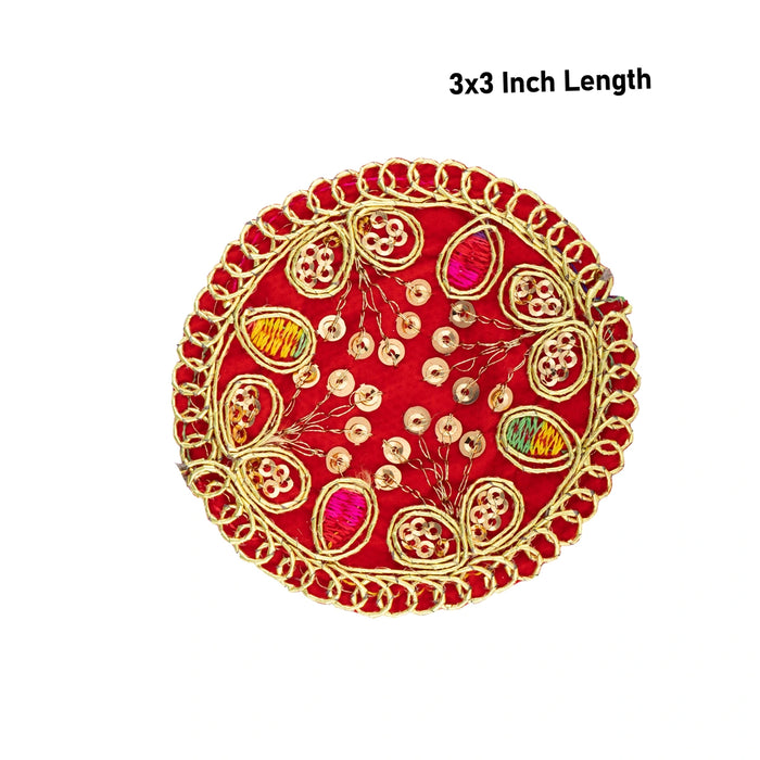 Thali Cover - 3 x 3 Inches | Velvet Pooja Aasan/ Embroidery Design Puja Thali Cover for Pooja - Pooja Thali Accessories