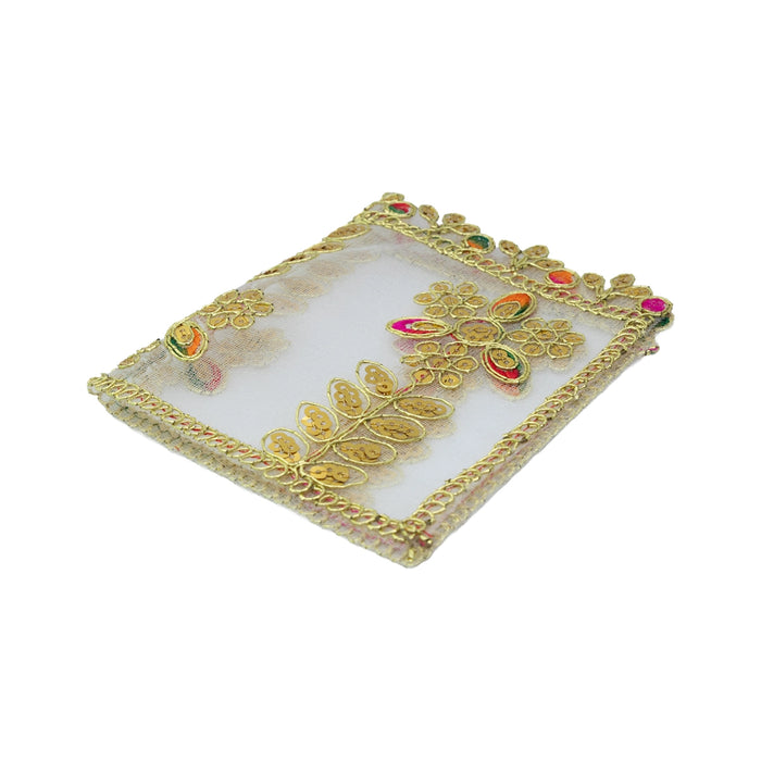 Mata Chunri - 6 x 9 Inches | Net Cloth Mata Rani Chunri Shawl/ Embroidery Design Chunari for Deity