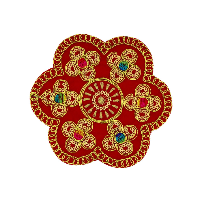 Aasan Mat - 5 Inches | Decorative Round Pooja Mat / Pooja Aasan / Asan Mat for Deity