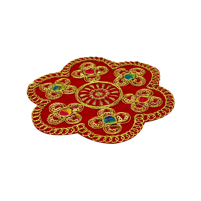 Aasan Mat - 5 Inches | Decorative Round Pooja Mat / Pooja Aasan / Asan Mat for Deity