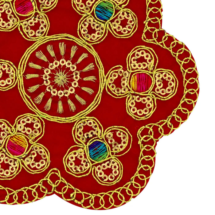 Aasan Mat - 5 Inches | Decorative Round Pooja Mat / Pooja Aasan / Asan Mat for Deity