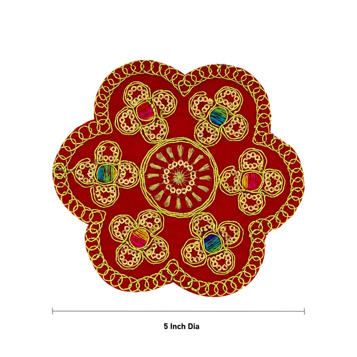 Aasan Mat - 5 Inches | Decorative Round Pooja Mat / Pooja Aasan / Asan Mat for Deity