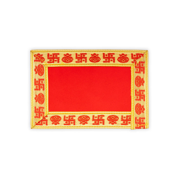 Pooja Aasan - 4 x 6 Inches | Velvet Pooja Mat/ Embossed With Jari Design Pooja Cloth for Home Mandir - Pooja Aasan & Bajot & Pooja Mat