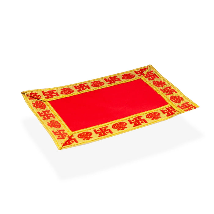 Pooja Aasan - 4 x 6 Inches | Velvet Pooja Mat/ Embossed With Jari Design Pooja Cloth for Home Mandir - Pooja Aasan & Bajot & Pooja Mat