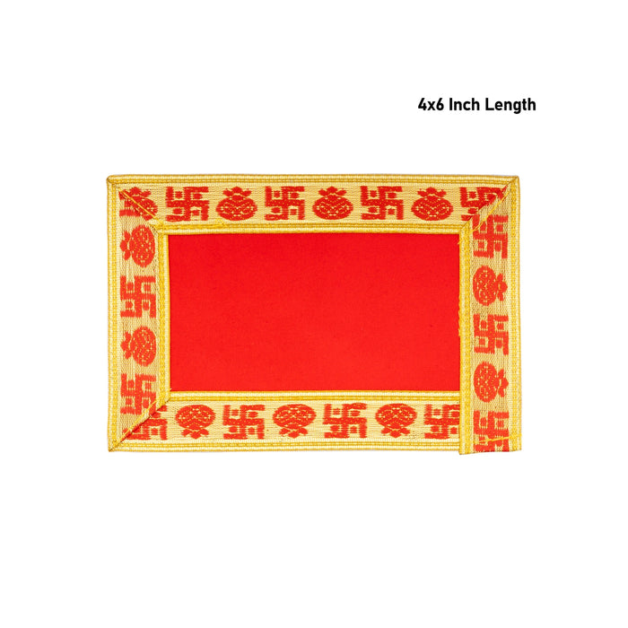 Pooja Aasan - 4 x 6 Inches | Velvet Pooja Mat/ Embossed With Jari Design Pooja Cloth for Home Mandir - Pooja Aasan & Bajot & Pooja Mat