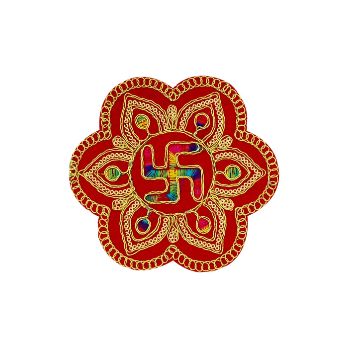 Pooja Aasan - 5 Inches | Velvet Embroidery Design Pooja Mat/ Fancy Round Asan/ Pooja Aasan Mat for Deity