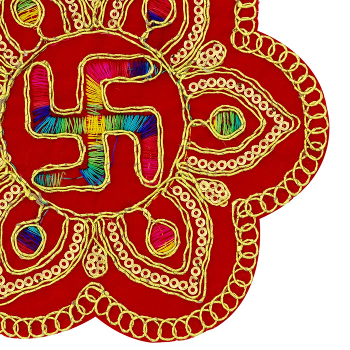 Pooja Aasan - 5 Inches | Velvet Embroidery Design Pooja Mat/ Fancy Round Asan/ Pooja Aasan Mat for Deity