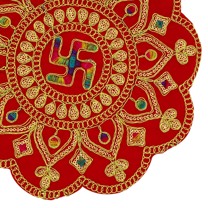Pooja Aasan - 10 Inches | Fancy round Asan/ Embroidery Design Pooja Mat / Pooja Aasan Mat for Deity