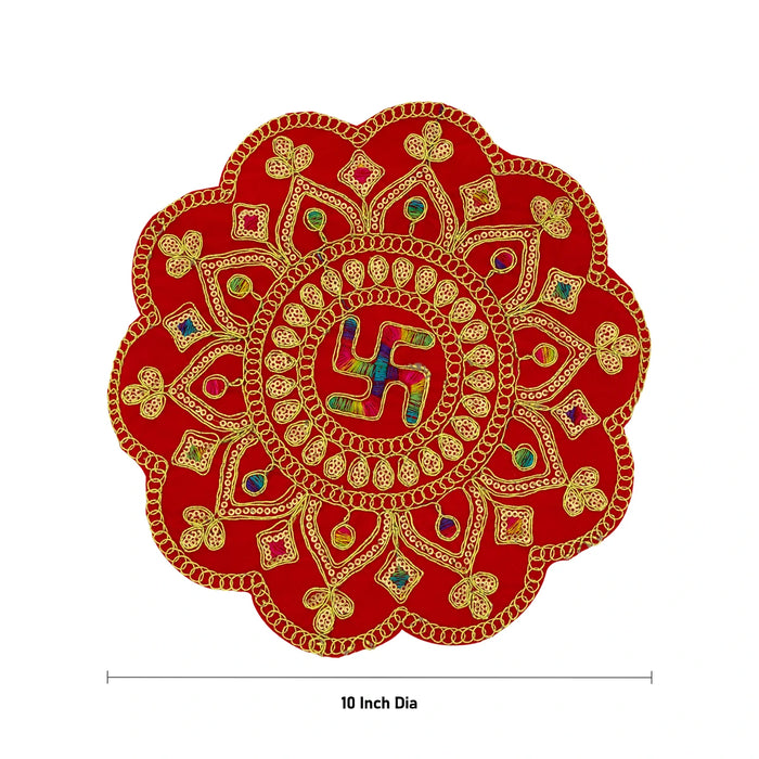 Pooja Aasan - 10 Inches | Fancy round Asan/ Embroidery Design Pooja Mat / Pooja Aasan Mat for Deity