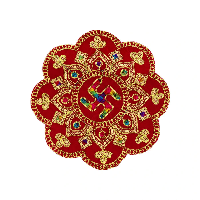 Aasan Mat - 7 Inches | Fancy Round Mat/ Pooja Aasan/ Cloth Pooja Mat for Deity Decor