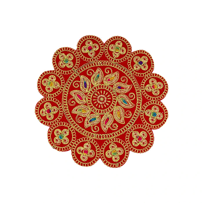Aasan Mat - 10 Inches | Fancy Round Pooja Aasan / Pooja Mat / Asan Mat for Deity