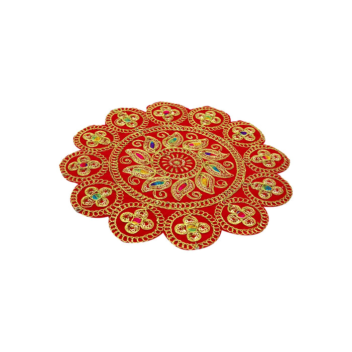 Aasan Mat - 10 Inches | Fancy Round Pooja Aasan / Pooja Mat / Asan Mat for Deity