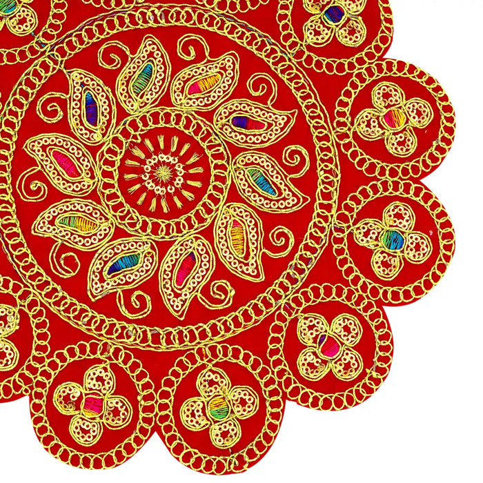 Aasan Mat - 10 Inches | Fancy Round Pooja Aasan / Pooja Mat / Asan Mat for Deity