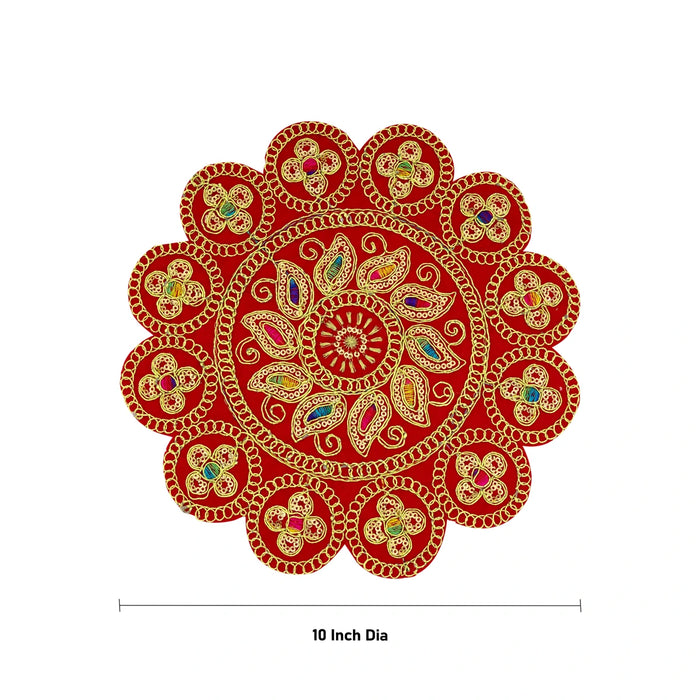 Aasan Mat - 10 Inches | Fancy Round Pooja Aasan / Pooja Mat / Asan Mat for Deity
