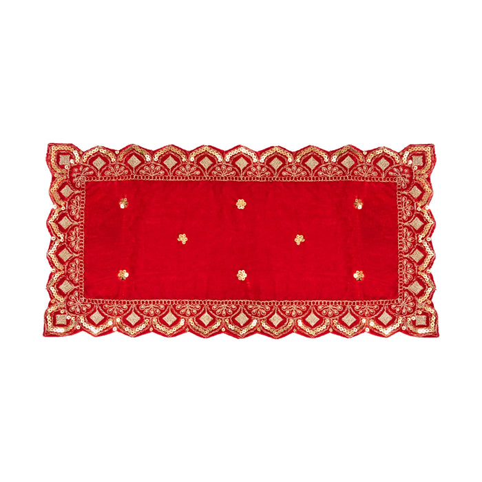 Pooja Aasan - 10 x 10 Inches | Velvet With Embroidery Design Pooja Mat/ Pooja Aasan Mat for Deity