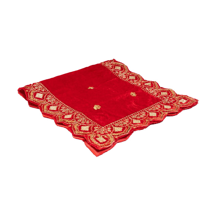 Pooja Aasan - 10 x 10 Inches | Velvet With Embroidery Design Pooja Mat/ Pooja Aasan Mat for Deity