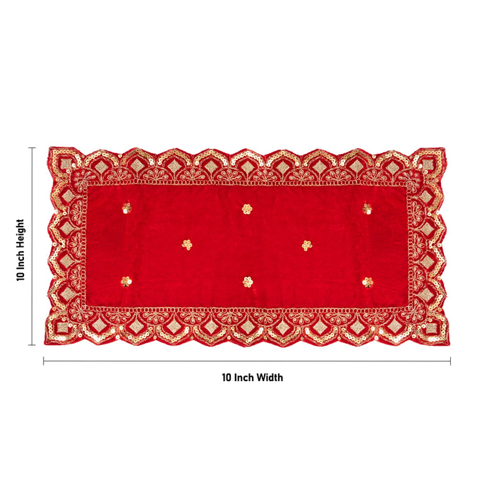 Pooja Aasan - 10 x 10 Inches | Velvet With Embroidery Design Pooja Mat/ Pooja Aasan Mat for Deity