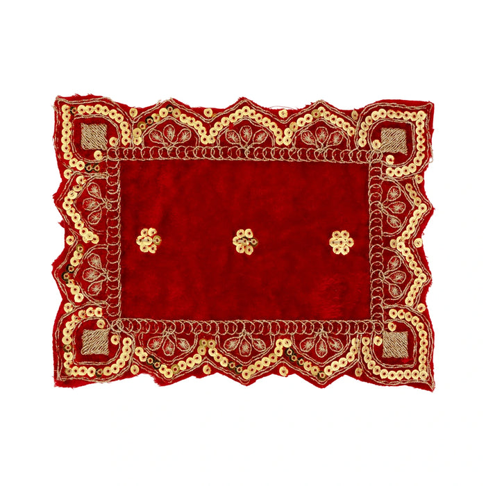 Pooja Mat - 6 x 8 Inches | Embroidery With Velvet Design Pooja Aasan / Aasan Mat for Deity